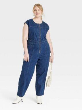 Women's Tailored Denim Jumpsuit - Universal Thread Dark Wash 17